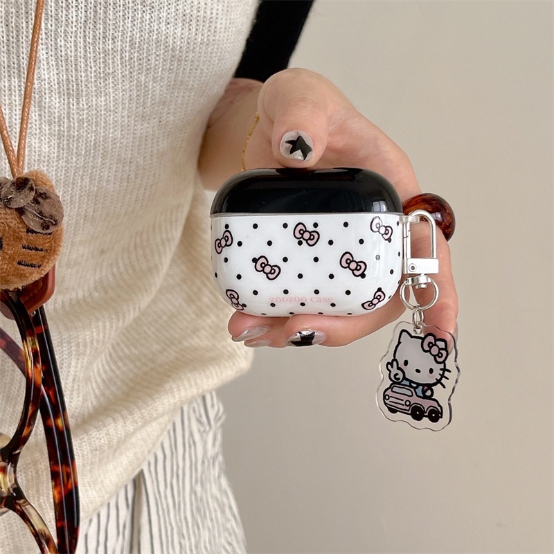 水玉模様のリボン子猫ペンダント Apple Airpods 世代の保護ケース Pro2 世代のヘッドフォン ワイヤレスに適しています