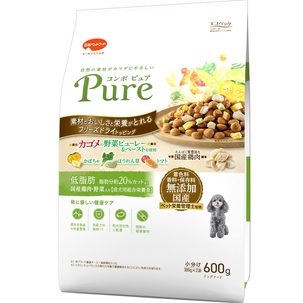 （まとめ買い）日本ペットフード コンボ ピュア ドッグ 低脂肪600g 犬用フード [x4]