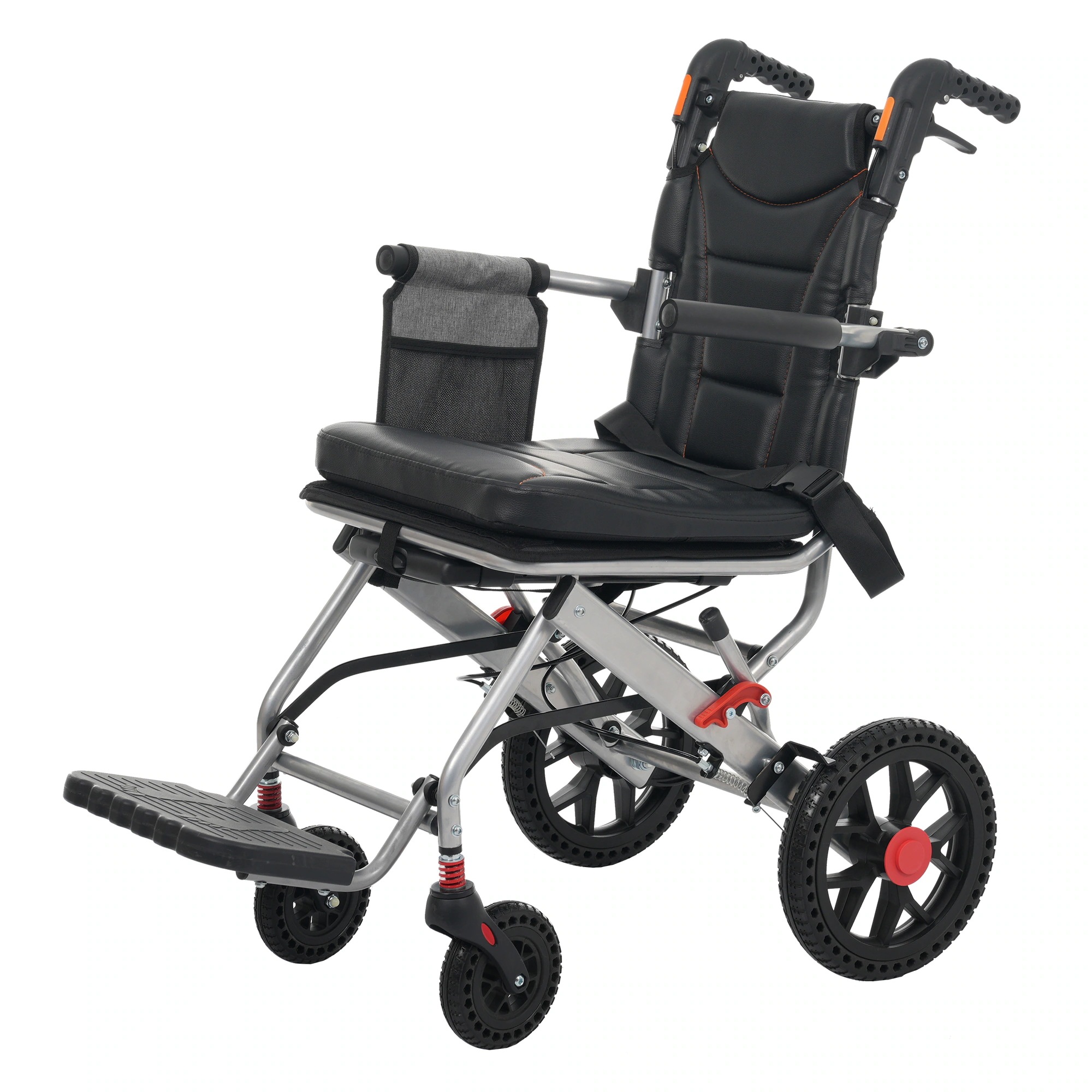 2034車椅子 アルミ製 超軽量 機内持ち込み キャリーハンドル 自立可能 介助ブレーキ付き コンパクト 折りたたみ可能 座面付き 四輪 介助用 キャスター付き 介護用品 自立式 軽量車椅子 おしゃれ