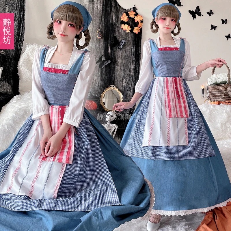 ハロウィンメイドコスチュームコスプレオクトーバーフェストアリス田園風ステージ宮殿ロングスカート農場パフォーマンスコスチューム