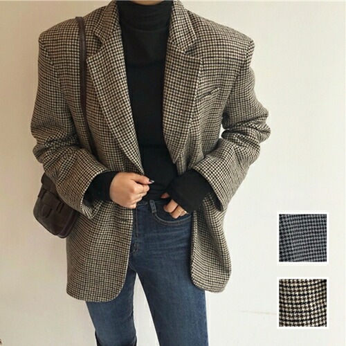 アウター ジャケット 韓国 ファッション レディース 秋 冬 カジュアル コーデ シンプル 定番 セレカジ 20代 30代 40代 2025 オーバーサイズ 千鳥格子 メンズライク ラフ
