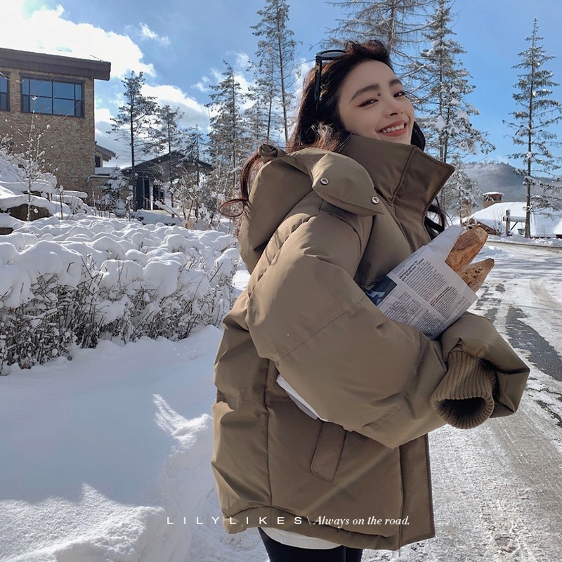 の愛の刺繍入りショート厚手綿コート女性用プチブレッドコートルーズダウンコットンコート厚手盛龍