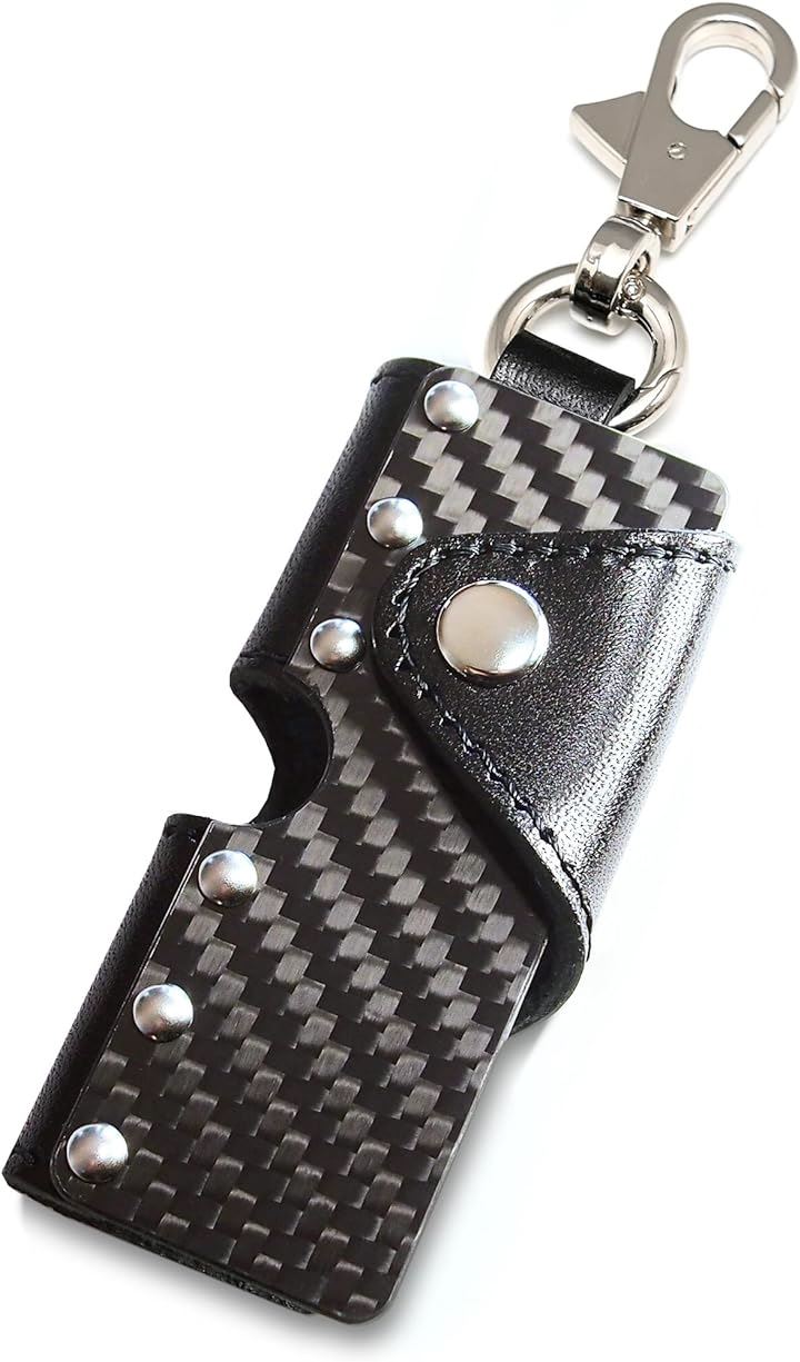 キーケース メンズ コンパクト 栃木レザー カーボン カラビナ付き 本革 車 バイク( ブラック, Free Size)
