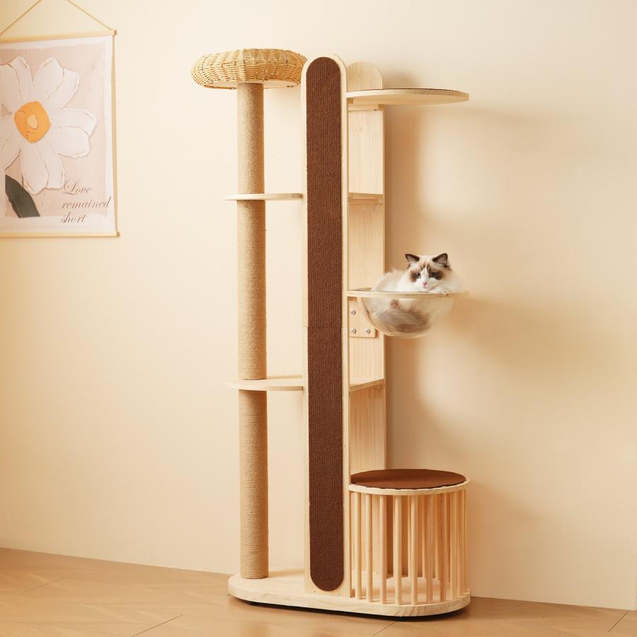 短納期！ キャットタワー 猫タワー キャットツリー スリム 高さ173.5cm 据え置き ネコタワー 上り下りしやすい 爪とぎポール 木製 可愛い 子猫 大型猫 ペット用品 おしゃれ