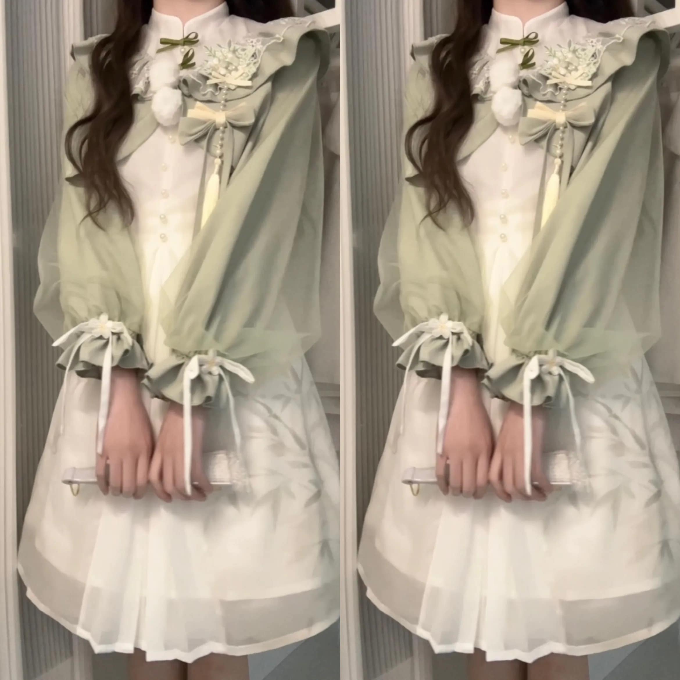 正規品デザイン青梅緑茶新韓国cos要素ワンピースコートセット少女