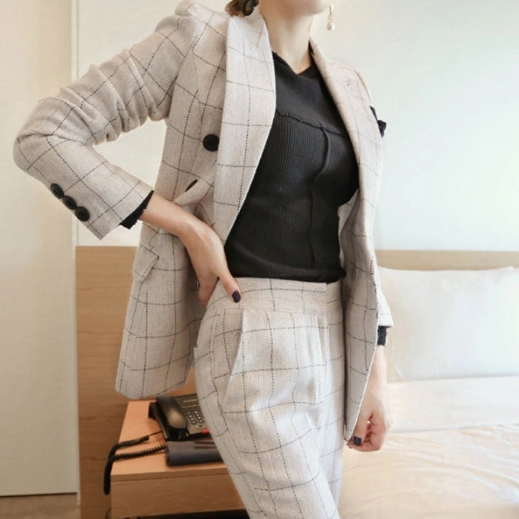 ２点セットスーツフォーマルスーツチェック柄レディースパンツスーツビジネス結婚式長袖入学式ジャケットパンツセットアップ洗える母セレモニースーツ通勤就活結婚式