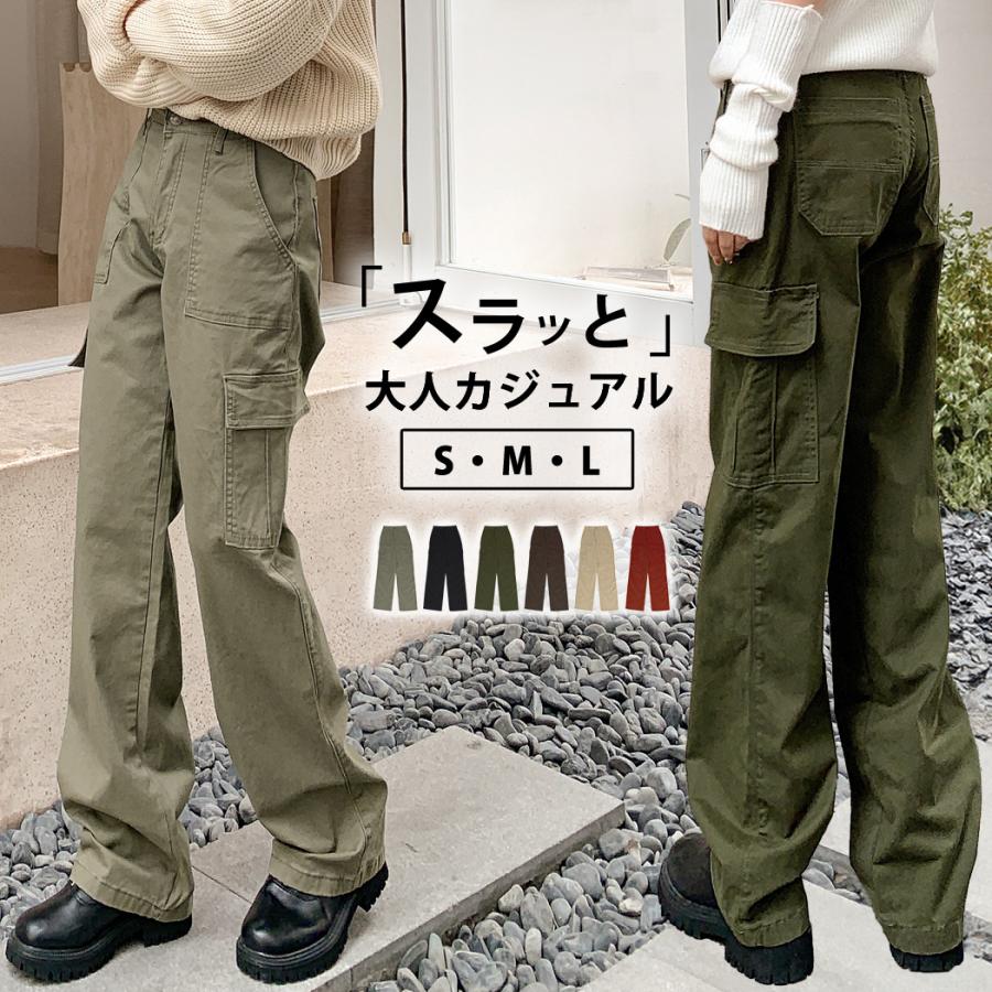 カーゴ ベイカー パンツ レディース カジュアル ゆるめ ルーズ ズボン ボトムス ゆったり シンプル 無地 ワークパンツ チノパンツ 春 秋 黒
