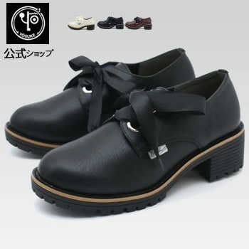 【公式SHOP特典キズ補修液付】 ヨースケ レースアップシューズ レディース ふんわりリボン 歩きやすい 5cm 太ヒール