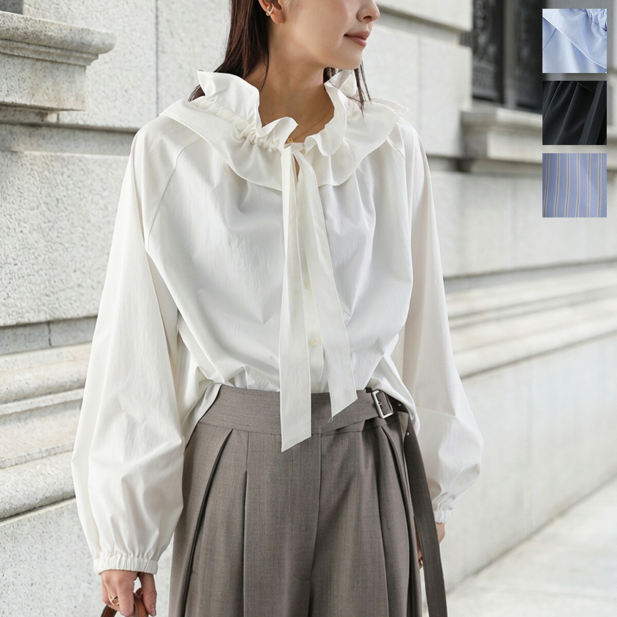 CLOCHE クロシェ ブラウス 85013 85018 レディース リボン フリル シャツ 長袖 セレモニー対応可 カラー4色