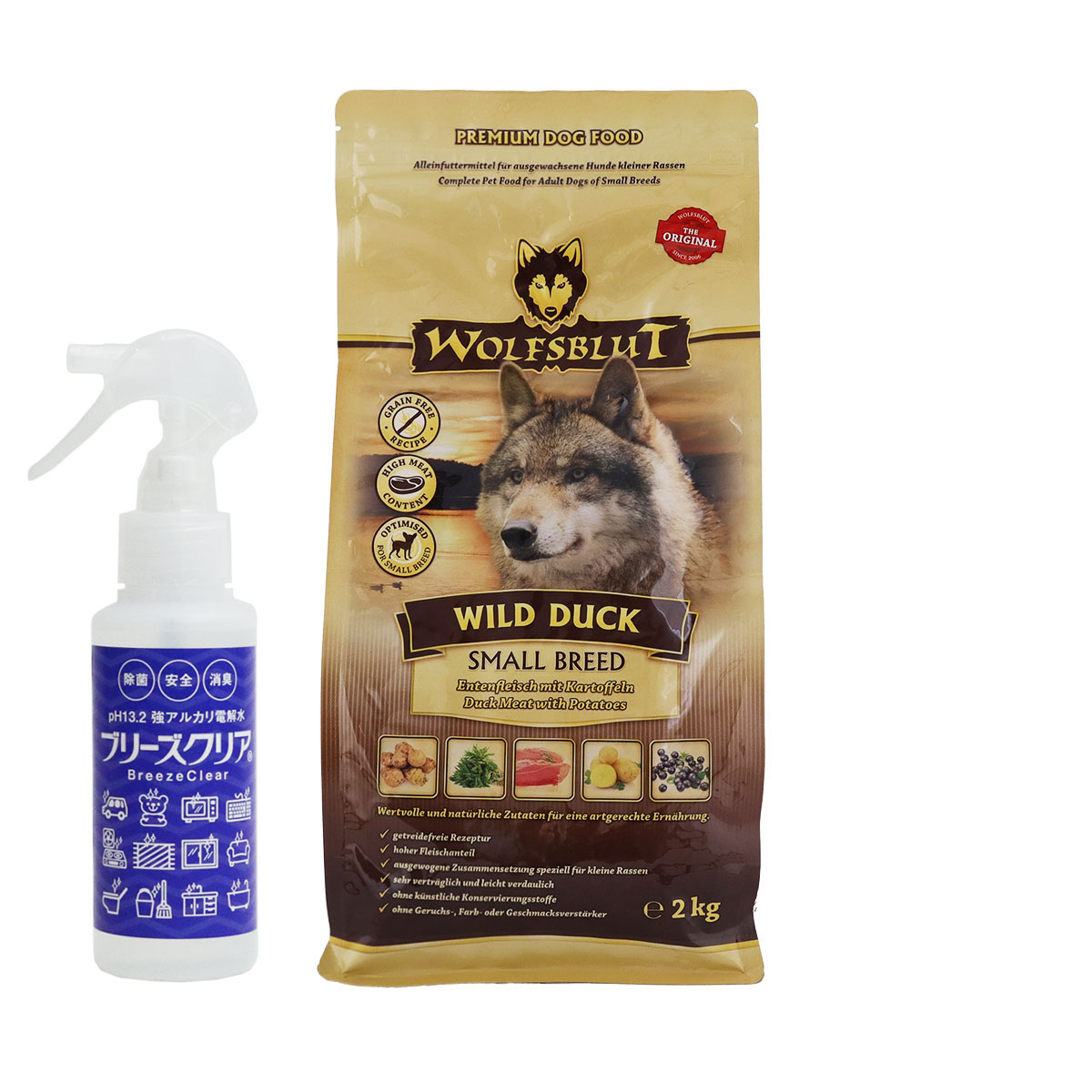 ウルフブラット スモールブリード ワイルド ダック（ダックとポテト） 2kg 【ph13.2強アルカリ電解水100ml付き】