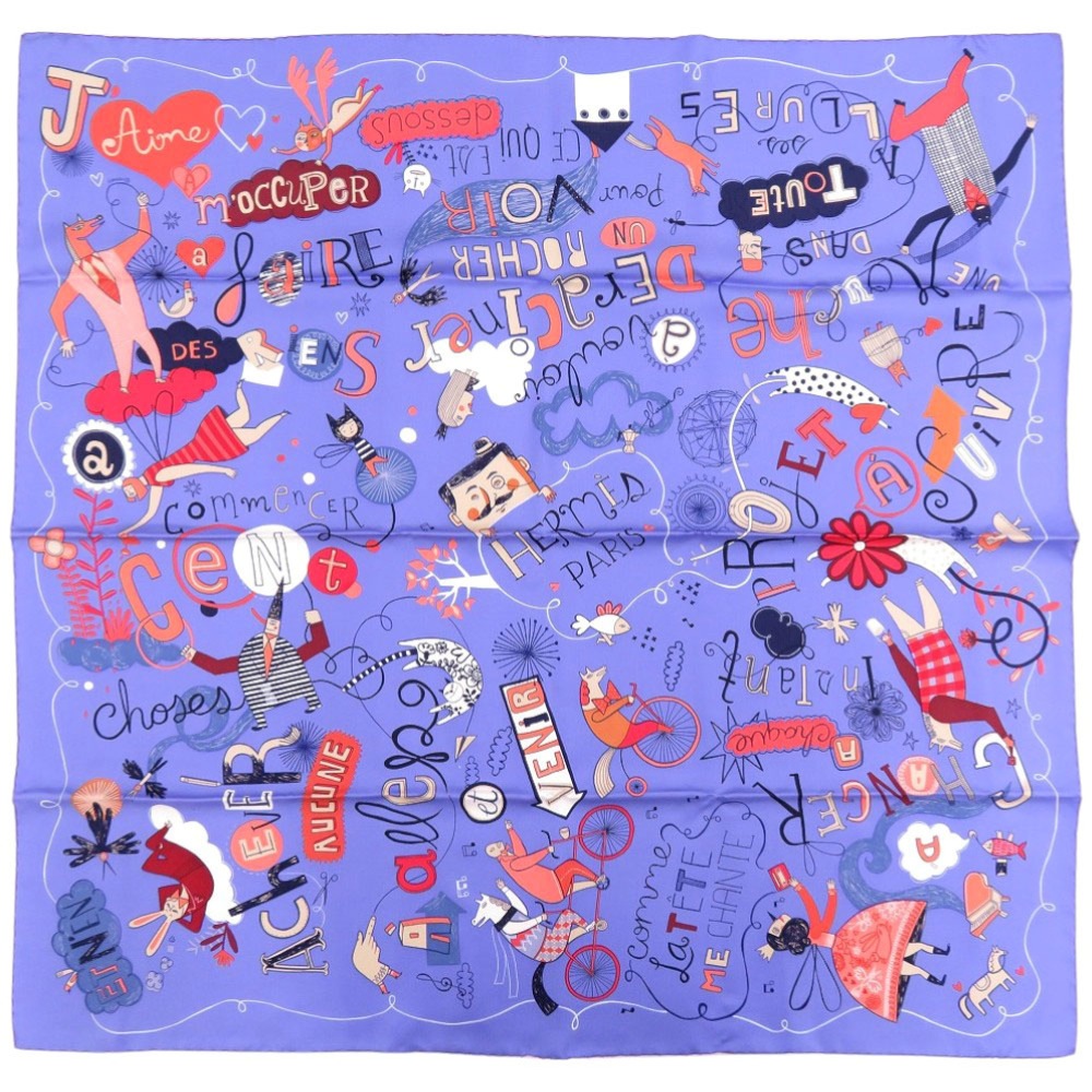 新品同様 カレ90 Les Confessions 告白 スカーフ シルク ブルー 0262【中古】 レディース