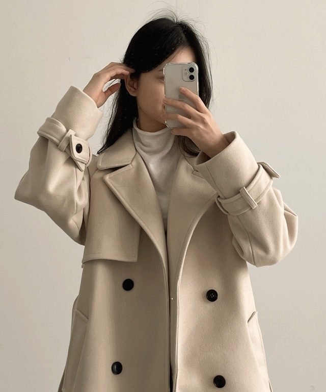 [ウール50%！！裏地キルティング/真冬まで] 厚め暖かい オーバーフィット トレンチ ベルト アイボリー ロング コート