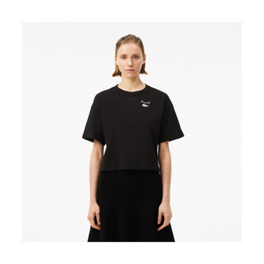 LACOSTE レディースグラフィックポイント半袖Tシャツ [ブラック]