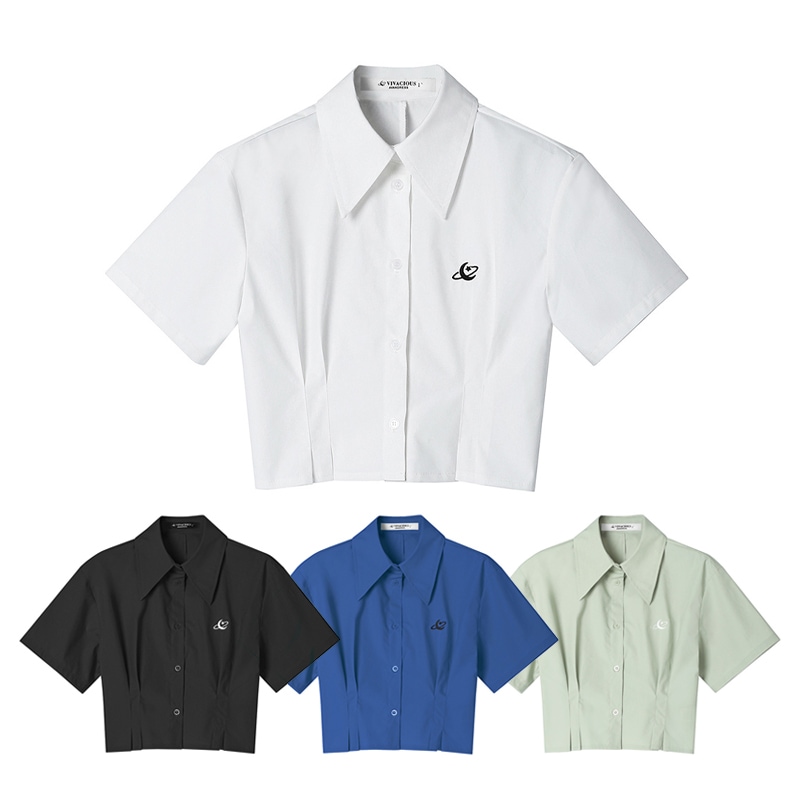 [少女時代 テヨン 着用] Ailey crop shortsleeve shirt 韓国 アイドル 半袖 レディース 夏 クロップド丈 トップス クロップドシャツ 白