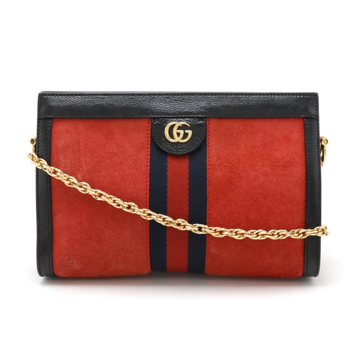 オフィディア チェーンショルダー ショルダーバッグ セミショルダー スエード レザー レッド 赤 ブラック 黒 ゴールド金具 50387