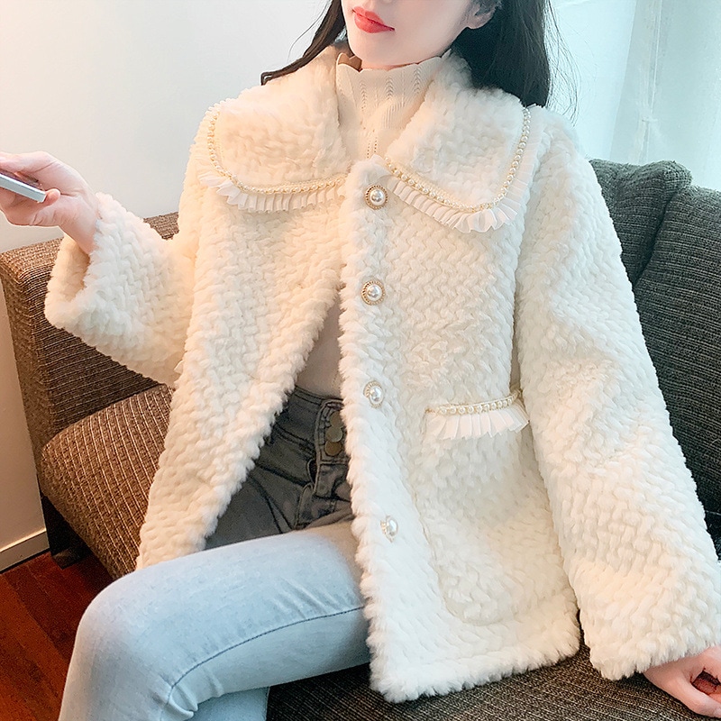 コットンの香りシャネル風フェイクラビットファー織りショートコート新しい冬のスタイル韓国風のゆったりとしたフィット感多用途なトップス