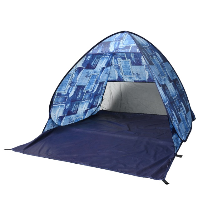 DESIGNERS OUTDOOR 三角型テント 三角型 ワンタッチテント 5秒 簡単設置 ウッド柄 デニム柄 フルオープン 木陰 ソロ キャンプ UVカット テント