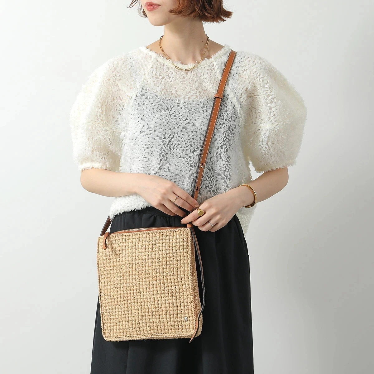 HELEN KAMINSKI ヘレンカミンスキー かごバッグ NEJA NS SAC レディース ラフィア×レザー ショルダーバッグ クロスボディ 鞄 NATURAL/COTTO
