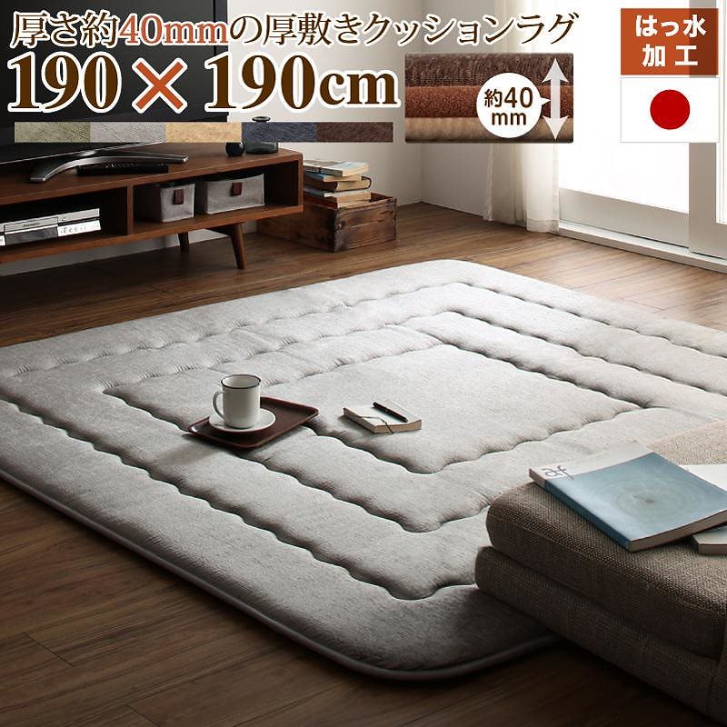 厚み40mm ふっくら厚敷きクッションラグ [Vermeer]フェルメル 190x190cm ベージュ