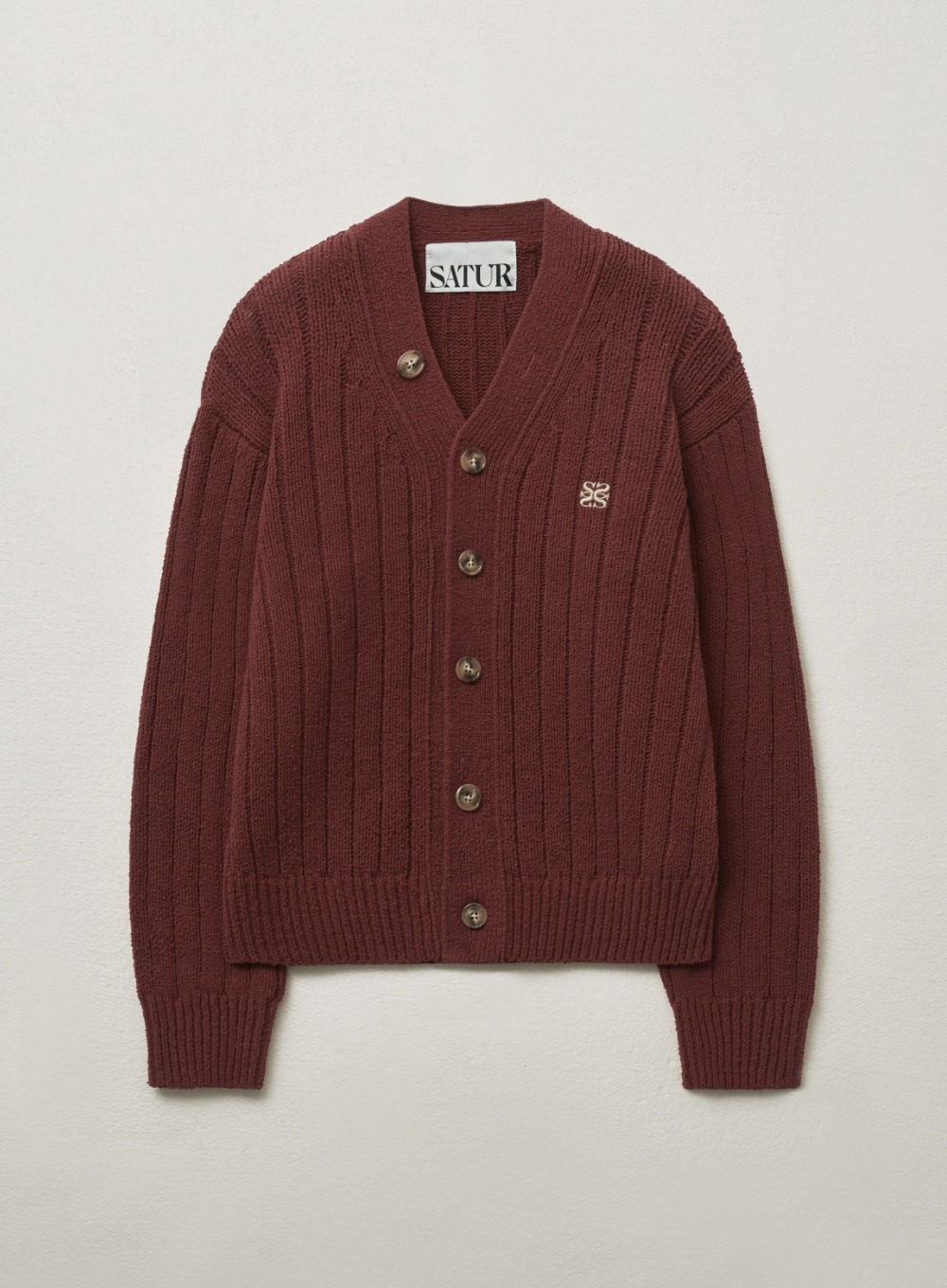 【SATUR】 (W) FARO OVER SIZE BOUCLE CARDIGAN : BURGUNDY 12,888円