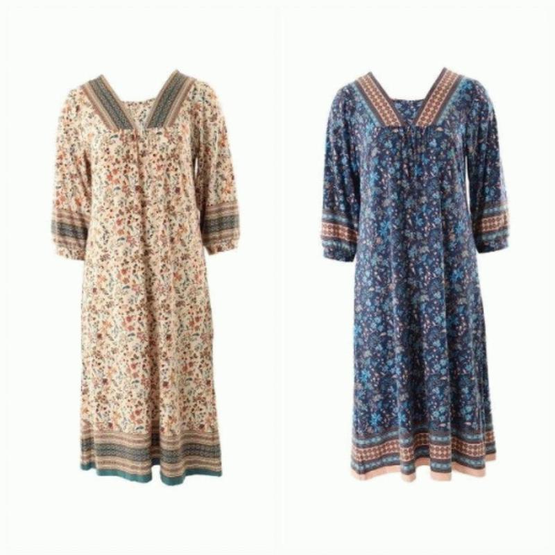 プラス均一価格ホームウェアポリー起毛ボーダーナ染めワンピースVEV3884LASG