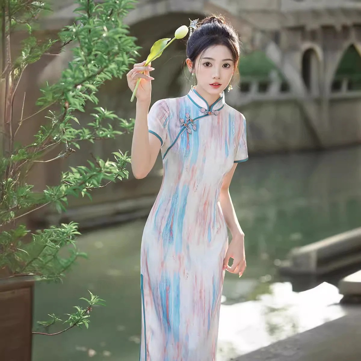2024春夏改良チャイナドレスエレガント文学新風デイリースリム