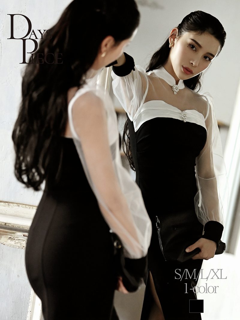 キャバ嬢 ミモレ丈 キャバワンピ 韓国 タイトワンピース 長袖 シースルー セクシー パーティー お呼ばれ DaysPiece