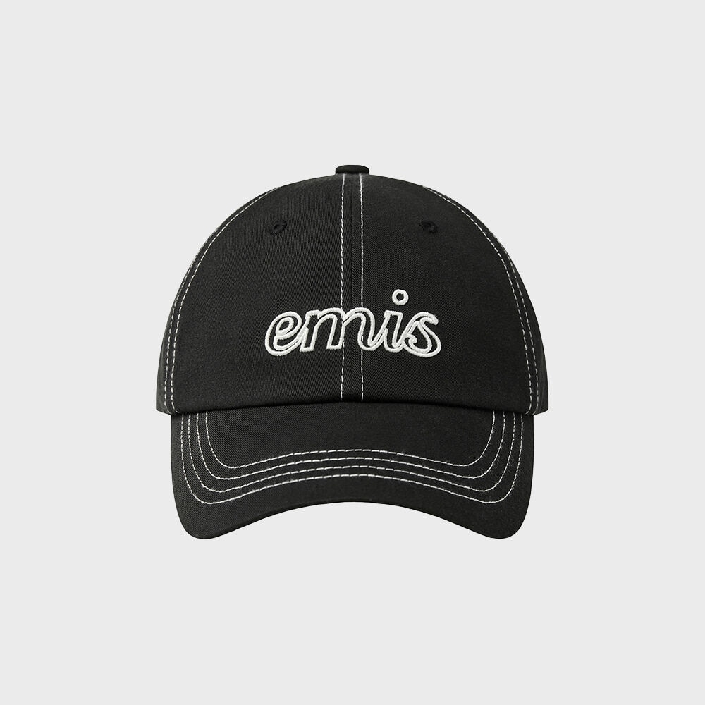 EMIS レタリングロゴホワイトステッチボールキャップ-ブラック