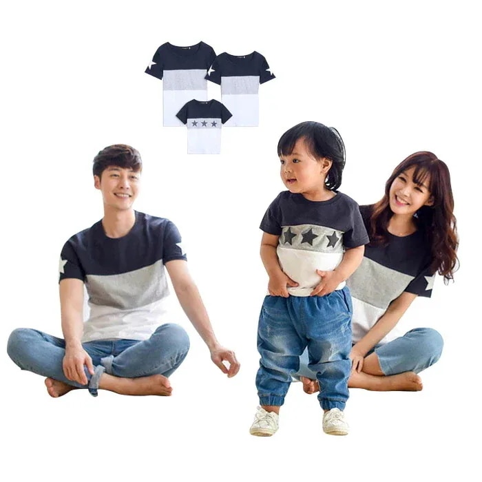 【20点セット】メガ割tシャツ　親子 カップル　ペアルック tシャツ 星柄 Uネックtシャツ　親子 ペアtシャツ 親子お揃い カップル　家族おそろい服 レディーストップス　メンズトップス　キッズ服　女