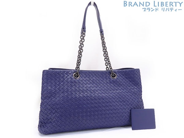レア未使用ボッテガヴェネタイントレチャートラージトートバッグチェーンショルダーバッグパープル系青紫3