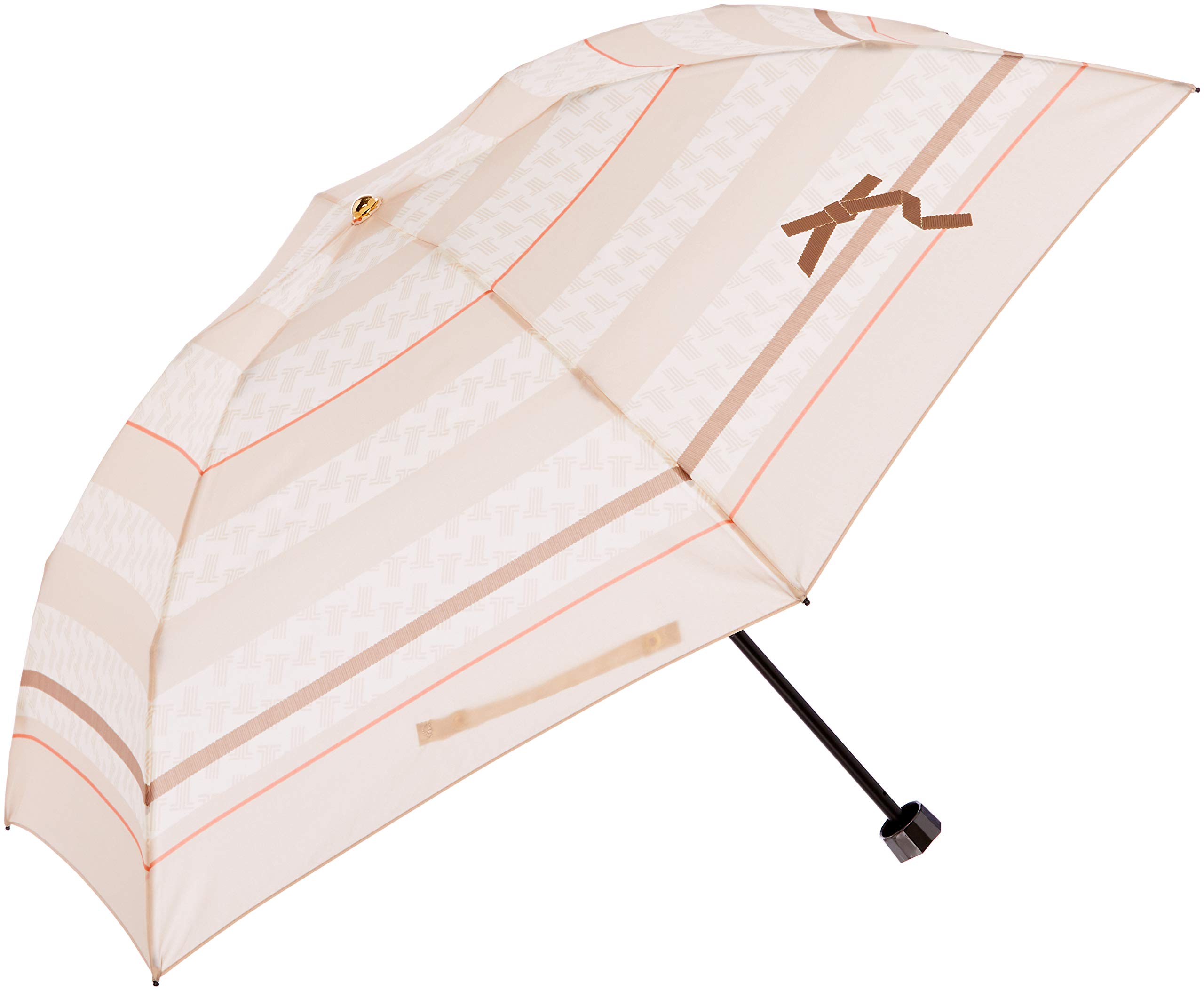 [ムーンバット] 折りたたみ傘 LANVIN en Blue(ランバンオンブルー) 雨傘 折り畳み傘 リボン ボーダー柄 レディース オシャレ ベージュ 親骨の長さ:約50cm