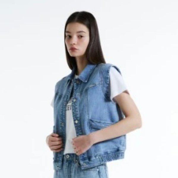人気の女性カラーデニムベスト_US