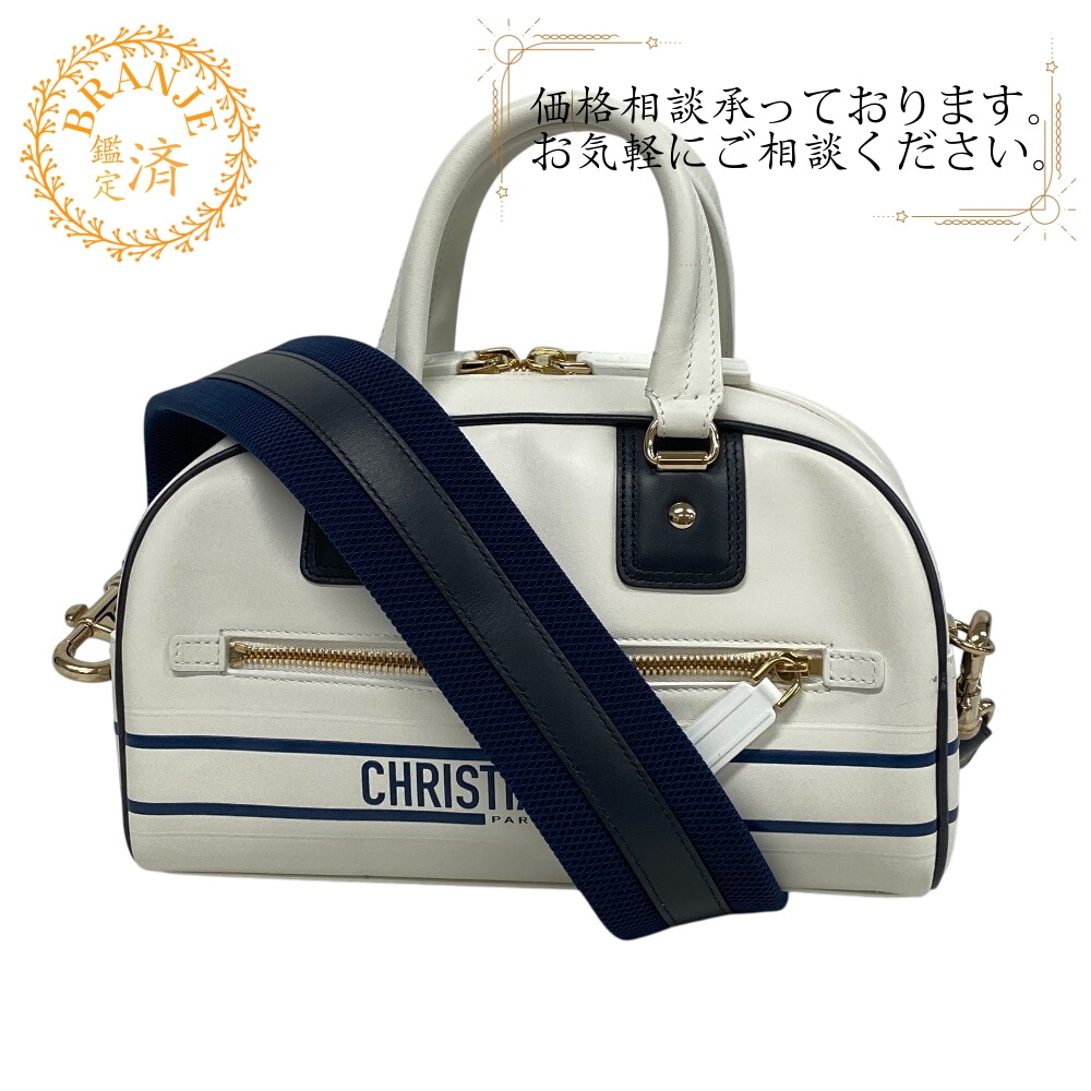 Christian Dior/クリスチャンディオール ボウリングバッグ 83-MA-0212X ヴァイブ レザー ハンドバッグ ミニボストン ホワイト ブランド 鞄
