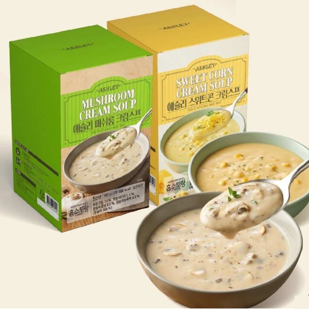 韓国-KMEAL-アシュリーホームレストランクリームスープ180gx5x2box-マッシュルームクリームスープ&スイートコーンクリームスープ