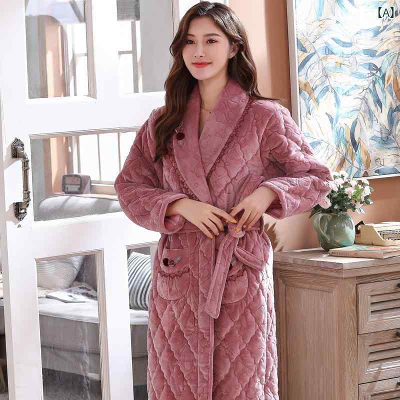 ガウン レディース 冬 厚手 大きめサイズ 三層 キルティング 屋外着可能 快適 大人 シンプル ルームウェア かわいい ピンク 紫 黄