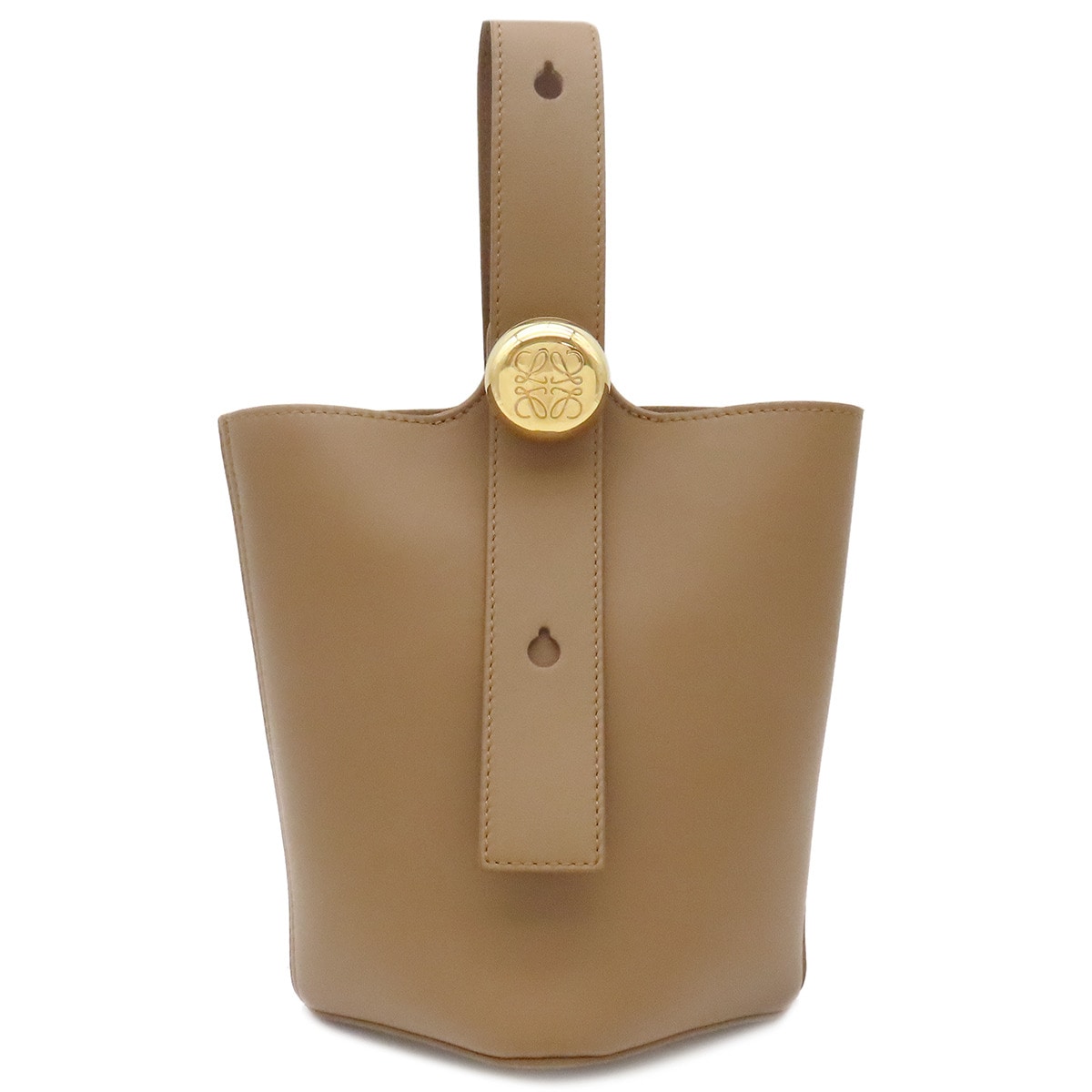 ロエベ LOEWE 2WAYバッグ ペブル バケットバッグ ミニ スムースカーフ オーク ゴールド金具 茶 ハンドバッグ ショルダーバッグ AANBBBMX01【中古】