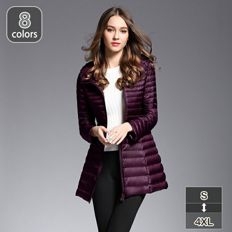 クーポン ダウンジャケット レディース ウルトラライトダウンコート ロング丈 フード付 防寒 暖かい 軽量ダウンジャケット 着痩せ 細身 春秋冬 女性 大人 ロングダウンコート 薄手 シンプル スリム