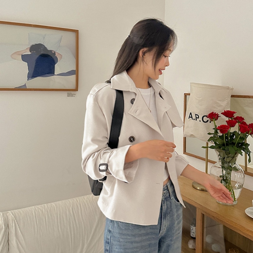 (JSTYLEのイーブレット) イーブレットコートショートダブルトレンチコート Jスタイル