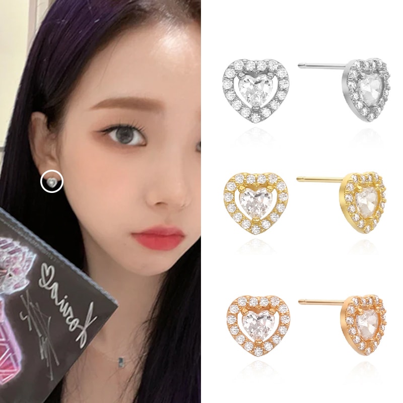 エスパカリーナニンニン / ルセラフィム サクラ 着用] ロレインハートキュービックイヤリング 韓国人気アイドルアクセサリー