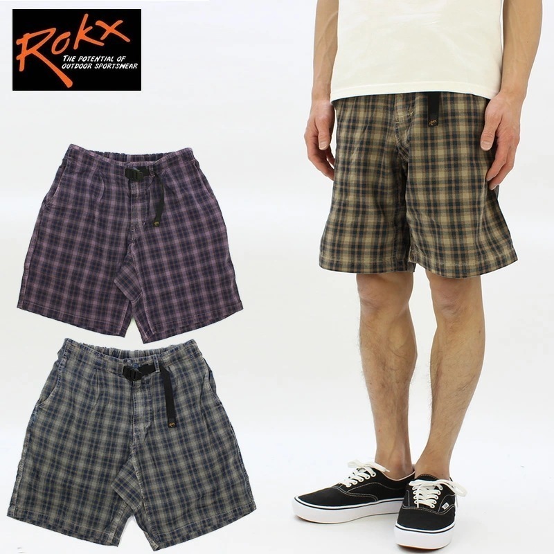 ロックス INDIGO CHECK SHORT インディゴチェック ショートパンツ ハーフパンツ メンズ 男性用