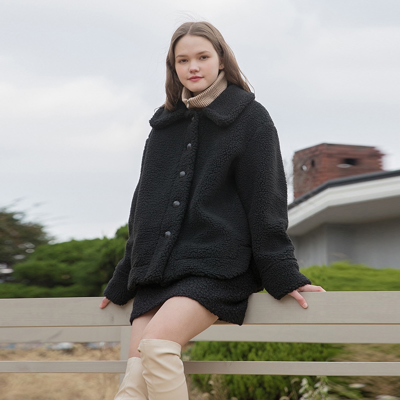 [CLET] 20FW / DUMBLE HALF COAT / かんこく / 半コート/ 毛 / ベージュ / くろ