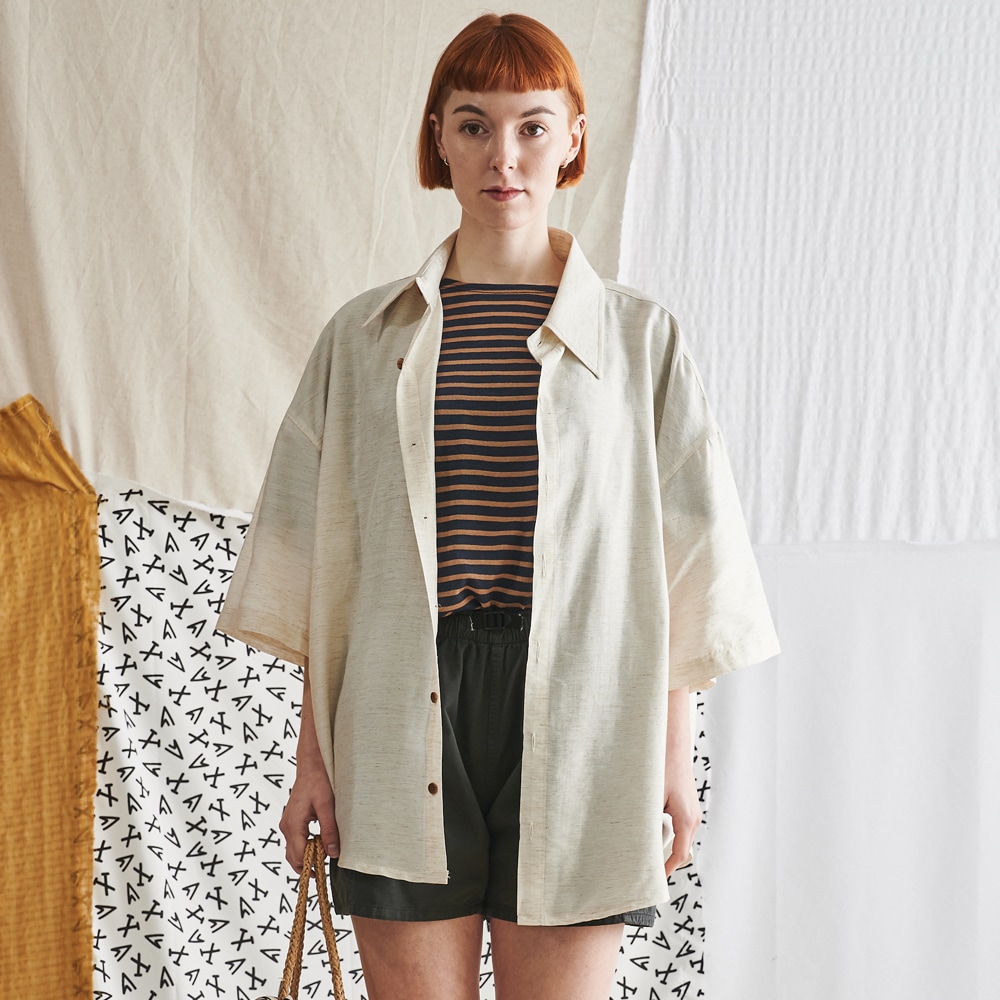[送料無料]スミスアもーボヘミアンリネンハーフシャツアイボリー