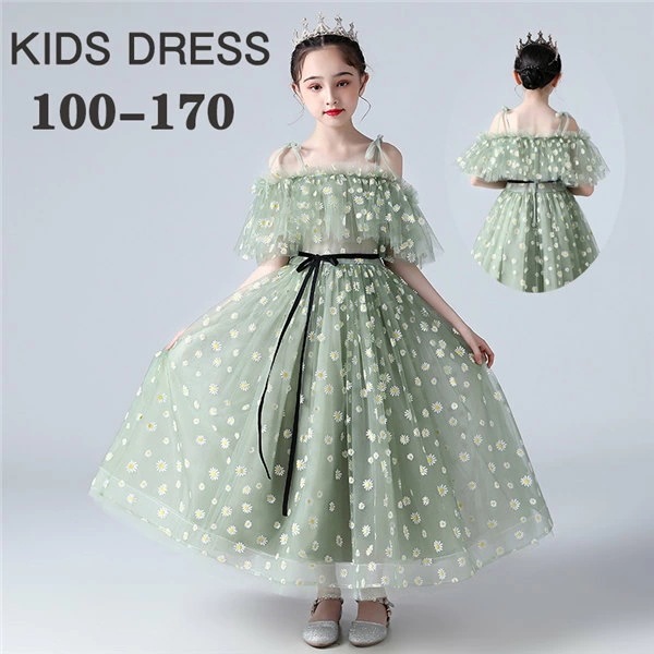 キッズドレス 発表会 結婚式 ワンピース ロング 衣装 女の子 かわいい コンクール 子供ドレス ピアノ お姫様 子供 撮影 フォーマル フレア 花柄 パーティー ノースリーブ オフショルダー 肩出し