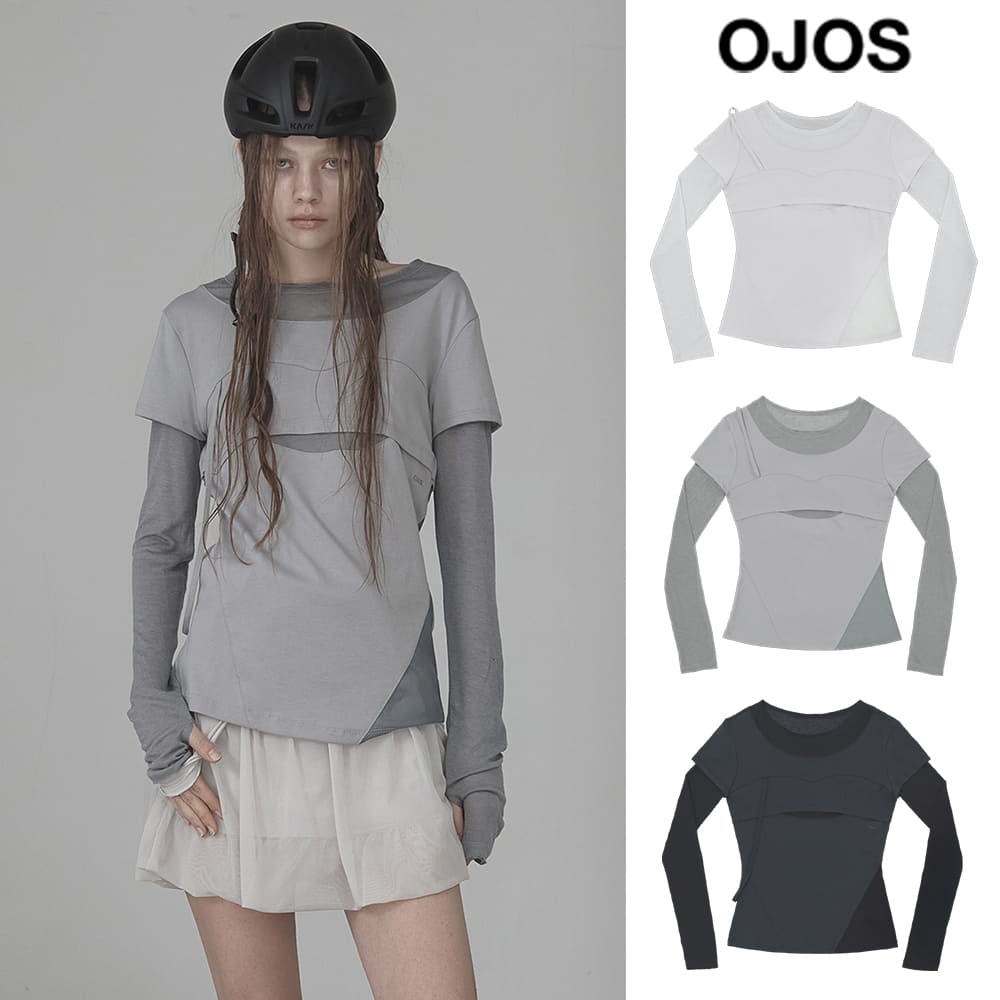 [OJOS] Layered Shoulder Strap Long Sleeves