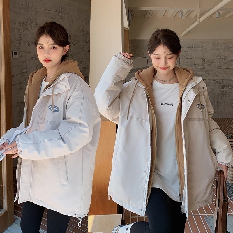 エコダウンジャケットフード付中綿コートレディース