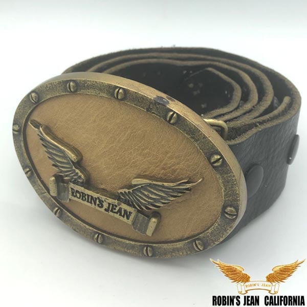 ロビンズジーン ベルト 08-06 ROBINS JEAN メンズ レディース レザーベルト ヴィンテージ スタッズ ブラック ウィング バックル モカ ロビンジーンズ safari LEON