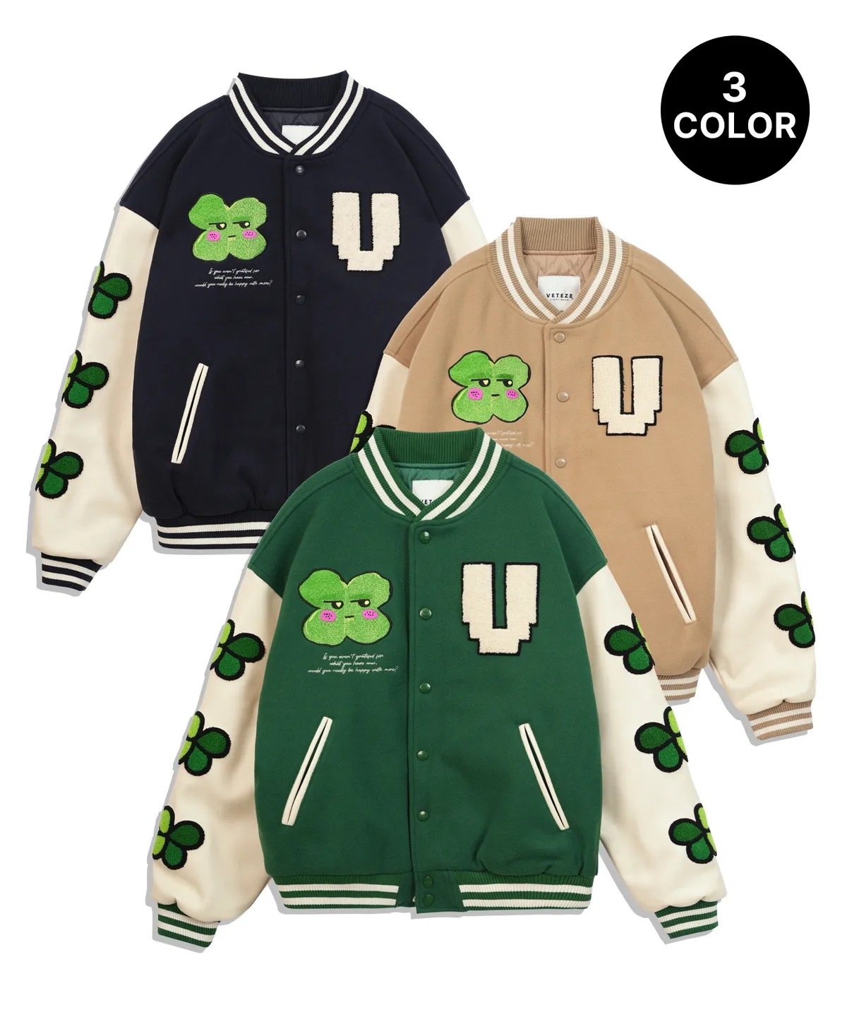 [ベテーゼXアタラ] クローバー バシティ男女共用 スタジアム ジャケット [3color] 韓国の人気ファッションブランド
