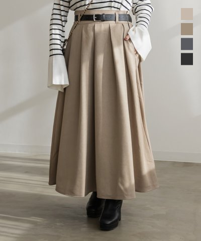 大きいサイズ レディース LL 3L 4L XL XXL XXXL CLETTEオリジナルベルト付きタックプリーツスカート