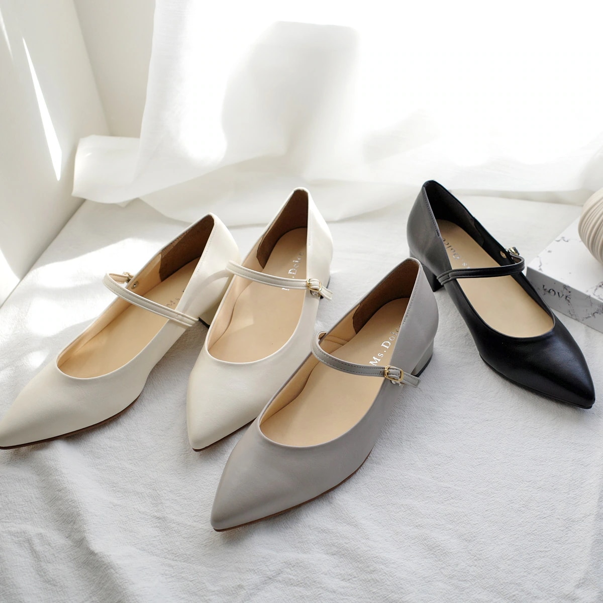【最終売り尽くし！】ストラップポインテッドトゥパンプスメリージェーン靴 レディース