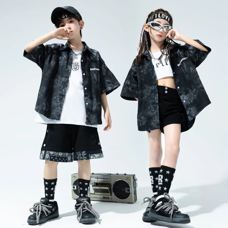 子供の街のダンスのファッション服の男の子のクールなヒップホップの染めのスーツの男の子のドラムの試合の女の子のジャズの出演服